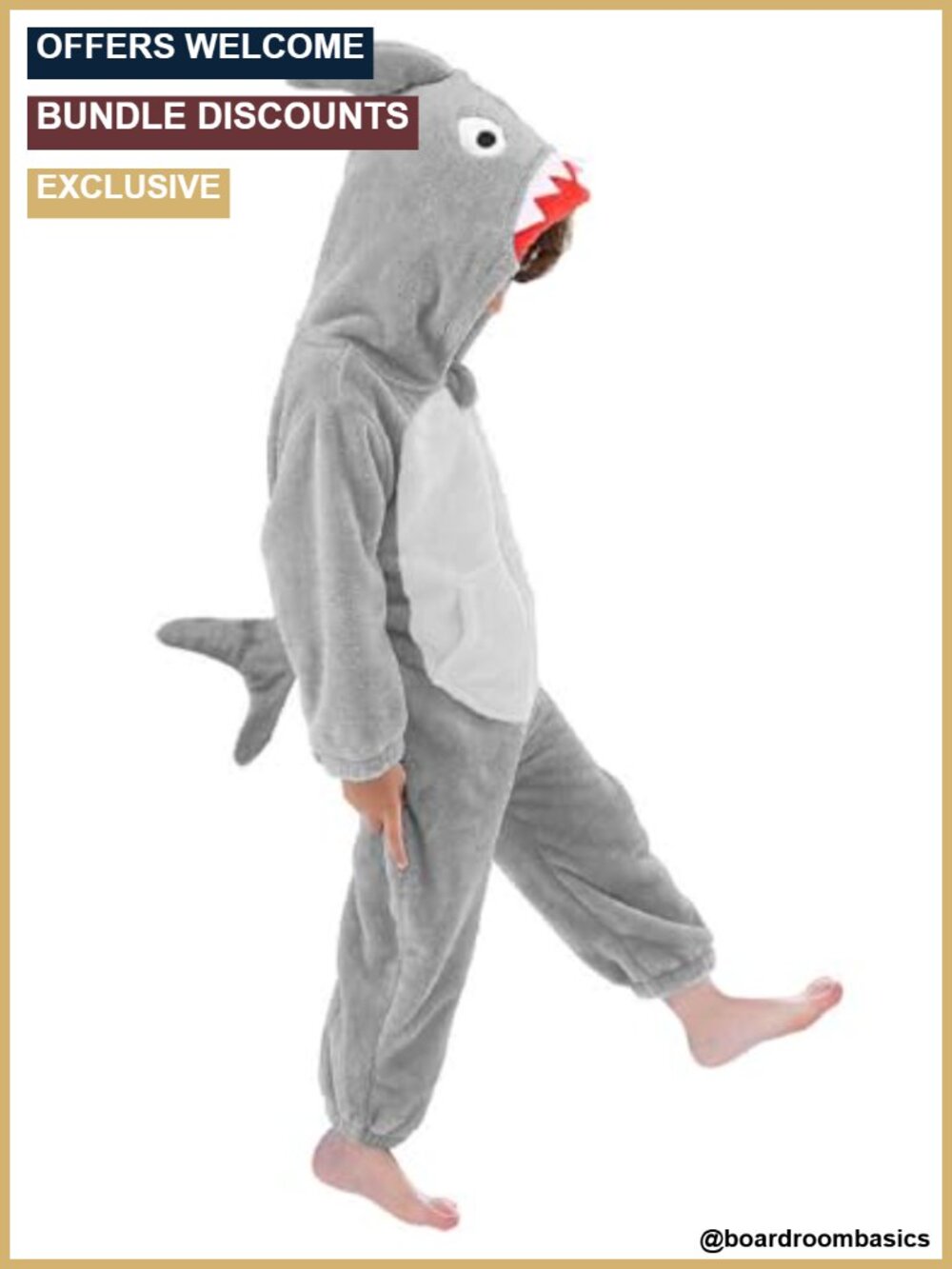 Kids Flannel Animal Onesie Hooded Shark Jumpsuit Costume